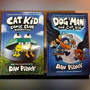 EUC Dog Man and Cat Kid Hardcover Book Duo by Dav Pilkey